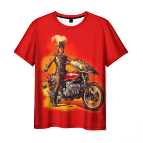 Мужская футболка 3D с принтом Всадник в Санкт-Петербурге, 100% полиэфир | прямой крой, круглый вырез горловины, длина до линии бедер | Тематика изображения на принте: bike | harley | honda | kawasaki | moto | suzuki | yamaha | байкер | всадник | мотоцикл | рыцарь