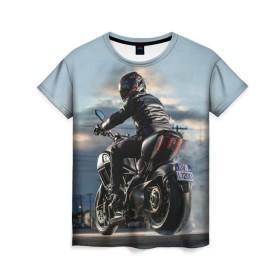 Женская футболка 3D с принтом Ducati в Санкт-Петербурге, 100% полиэфир ( синтетическое хлопкоподобное полотно) | прямой крой, круглый вырез горловины, длина до линии бедер | bike | ducati | harley | honda | moto | suzuki | yamaha | байк | мотоцикл | спорт