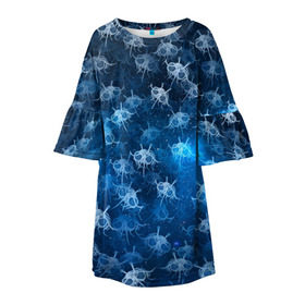 Детское платье 3D с принтом Летающие макаронные монстры в Санкт-Петербурге, 100% полиэстер | прямой силуэт, чуть расширенный к низу. Круглая горловина, на рукавах — воланы | галактикаб паттерн | звезды | космос | лапша | лмм | мем | пастафарианство | спагетти | тефтели | фрикадельки