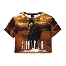 Женская футболка 3D укороченная с принтом Stalker в Санкт-Петербурге, 100% полиэстер | круглая горловина, длина футболки до линии талии, рукава с отворотами | stalker | сталкер