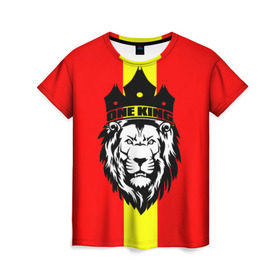 Женская футболка 3D с принтом One King в Санкт-Петербурге, 100% полиэфир ( синтетическое хлопкоподобное полотно) | прямой крой, круглый вырез горловины, длина до линии бедер | king | leo | зверь | король | кошка | лев | природа | хищник | царь