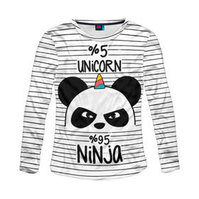 Женский лонгслив 3D с принтом 5% Единорог 95% Ниндзя в Санкт-Петербурге, 100% полиэстер | длинные рукава, круглый вырез горловины, полуприлегающий силуэт | animals | ninja | panda | rainbow | stripes | единорог | животные | зверь | линии | ниндзя | панда | полосы | радуга | самурай
