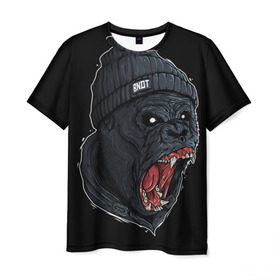 Мужская футболка 3D с принтом Горилла Бандит в Санкт-Петербурге, 100% полиэфир | прямой крой, круглый вырез горловины, длина до линии бедер | swag | бандит | горилла | обезьяна