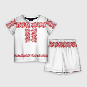 Детский костюм с шортами 3D с принтом Вышиванка в Санкт-Петербурге,  |  | Тематика изображения на принте: белорусская | вышиванка | древнерусская | к празднику | косоворотка | красные | масленица | национальная одежда | патриотическая | рубаха | русская | узоры | украинская
