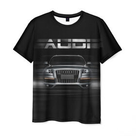 Мужская футболка 3D с принтом Audi Q7 скорость в Санкт-Петербурге, 100% полиэфир | прямой крой, круглый вырез горловины, длина до линии бедер | audi | авто | автомобиль | ауди | кольца | красивая | кроссовер | крутая | марка | машина | надпись | немецкая иномарка | прикольная | тачка | черная | эмблема