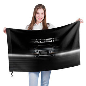 Флаг 3D с принтом Audi Q7 скорость в Санкт-Петербурге, 100% полиэстер | плотность ткани — 95 г/м2, размер — 67 х 109 см. Принт наносится с одной стороны | audi | авто | автомобиль | ауди | кольца | красивая | кроссовер | крутая | марка | машина | надпись | немецкая иномарка | прикольная | тачка | черная | эмблема