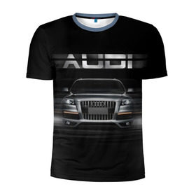 Мужская футболка 3D спортивная с принтом Audi Q7 скорость в Санкт-Петербурге, 100% полиэстер с улучшенными характеристиками | приталенный силуэт, круглая горловина, широкие плечи, сужается к линии бедра | Тематика изображения на принте: audi | авто | автомобиль | ауди | кольца | красивая | кроссовер | крутая | марка | машина | надпись | немецкая иномарка | прикольная | тачка | черная | эмблема