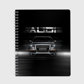 Тетрадь с принтом Audi Q7 скорость в Санкт-Петербурге, 100% бумага | 48 листов, плотность листов — 60 г/м2, плотность картонной обложки — 250 г/м2. Листы скреплены сбоку удобной пружинной спиралью. Уголки страниц и обложки скругленные. Цвет линий — светло-серый
 | audi | авто | автомобиль | ауди | кольца | красивая | кроссовер | крутая | марка | машина | надпись | немецкая иномарка | прикольная | тачка | черная | эмблема