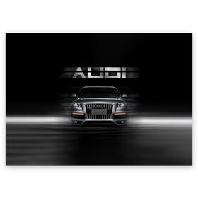 Поздравительная открытка с принтом Audi Q7 скорость в Санкт-Петербурге, 100% бумага | плотность бумаги 280 г/м2, матовая, на обратной стороне линовка и место для марки
 | audi | авто | автомобиль | ауди | кольца | красивая | кроссовер | крутая | марка | машина | надпись | немецкая иномарка | прикольная | тачка | черная | эмблема