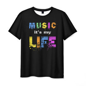 Мужская футболка 3D с принтом Музыка - моя жизнь в Санкт-Петербурге, 100% полиэфир | прямой крой, круглый вырез горловины, длина до линии бедер | color | music | краска | музыка | печать | принт | цвет