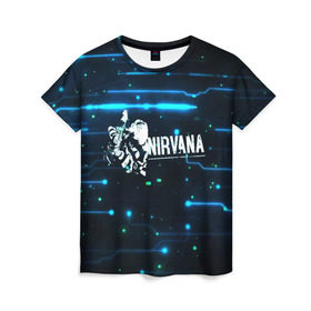 Женская футболка 3D с принтом Схема Nirvana (Курт Кобейн) в Санкт-Петербурге, 100% полиэфир ( синтетическое хлопкоподобное полотно) | прямой крой, круглый вырез горловины, длина до линии бедер | kurt cobain | микросхема | нирвана | плата