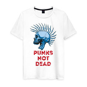 Мужская футболка хлопок с принтом Punks not dead в Санкт-Петербурге, 100% хлопок | прямой крой, круглый вырез горловины, длина до линии бедер, слегка спущенное плечо. | music | punk | rock | skull | музыка | панк | рок | череп | черепа