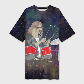 Платье-футболка 3D с принтом Конь барабанщик в Санкт-Петербурге,  |  | drum | drummer | horse | music | planet | space | барабан | барабанщик | концерт | конь | космос | музыка | музыкант | планета | ударные