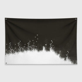 Флаг-баннер с принтом Ночная полянка в Санкт-Петербурге, 100% полиэстер | размер 67 х 109 см, плотность ткани — 95 г/м2; по краям флага есть четыре люверса для крепления | бабочки | белый | кусты | ночь | цветы | чб | черно белое | черный