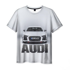 Мужская футболка 3D с принтом Audi серебро в Санкт-Петербурге, 100% полиэфир | прямой крой, круглый вырез горловины, длина до линии бедер | Тематика изображения на принте: ауди | машина