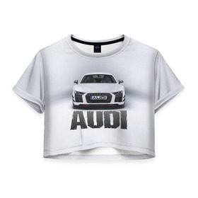 Женская футболка 3D укороченная с принтом Audi серебро в Санкт-Петербурге, 100% полиэстер | круглая горловина, длина футболки до линии талии, рукава с отворотами | ауди | машина
