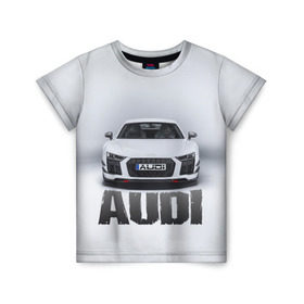 Детская футболка 3D с принтом Audi серебро в Санкт-Петербурге, 100% гипоаллергенный полиэфир | прямой крой, круглый вырез горловины, длина до линии бедер, чуть спущенное плечо, ткань немного тянется | ауди | машина
