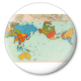 Значок с принтом Правильная карта мира. в Санкт-Петербурге,  металл | круглая форма, металлическая застежка в виде булавки | authagraph world map | австралия | азия | америка | глобус | гренландия | дизайн карты мира | европа | карта | мир