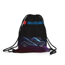 Рюкзак-мешок 3D с принтом Suzuki в Санкт-Петербурге, 100% полиэстер | плотность ткани — 200 г/м2, размер — 35 х 45 см; лямки — толстые шнурки, застежка на шнуровке, без карманов и подкладки | suzuki | байк | мотик | мото | мотоцикл | спортбайк | сузуки