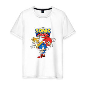 Мужская футболка хлопок с принтом Sonic Mania в Санкт-Петербурге, 100% хлопок | прямой крой, круглый вырез горловины, длина до линии бедер, слегка спущенное плечо. | sega | sonic | sonic mania | ежик | наклз | соник | тейлс
