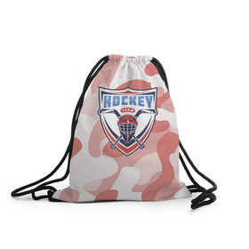 Рюкзак-мешок 3D с принтом Hockey в Санкт-Петербурге, 100% полиэстер | плотность ткани — 200 г/м2, размер — 35 х 45 см; лямки — толстые шнурки, застежка на шнуровке, без карманов и подкладки | камуфляж | каска | красный | спорт | шлем