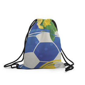 Рюкзак-мешок 3D с принтом Яркий футбол в Санкт-Петербурге, 100% полиэстер | плотность ткани — 200 г/м2, размер — 35 х 45 см; лямки — толстые шнурки, застежка на шнуровке, без карманов и подкладки | бразилия | желтый | зеленый | игра | мяч | синий | цвет