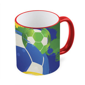 Кружка 3D с принтом Яркий футбол в Санкт-Петербурге, керамика | ёмкость 330 мл | Тематика изображения на принте: бразилия | желтый | зеленый | игра | мяч | синий | цвет