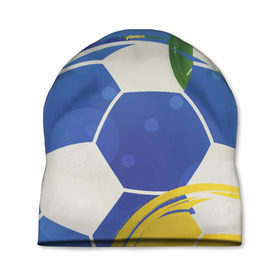 Шапка 3D с принтом Яркий футбол в Санкт-Петербурге, 100% полиэстер | универсальный размер, печать по всей поверхности изделия | бразилия | желтый | зеленый | игра | мяч | синий | цвет