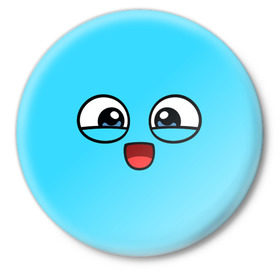 Значок с принтом Эмодзи / Смайл (голубой цвет) в Санкт-Петербурге,  металл | круглая форма, металлическая застежка в виде булавки | глаза | милые | подарок | смайл | смайлик | улыбка | эмодзи | эмоции