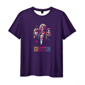 Мужская футболка 3D с принтом Led Zeppelin Color в Санкт-Петербурге, 100% полиэфир | прямой крой, круглый вырез горловины, длина до линии бедер | рок