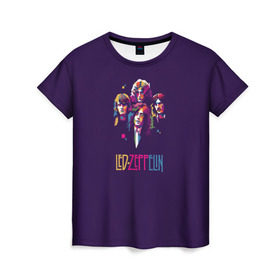Женская футболка 3D с принтом Led Zeppelin Color в Санкт-Петербурге, 100% полиэфир ( синтетическое хлопкоподобное полотно) | прямой крой, круглый вырез горловины, длина до линии бедер | рок