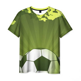 Мужская футболка 3D с принтом Футбол без границ в Санкт-Петербурге, 100% полиэфир | прямой крой, круглый вырез горловины, длина до линии бедер | зеленый | игра | мяч | поле