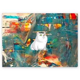 Поздравительная открытка с принтом Белый котик в Санкт-Петербурге, 100% бумага | плотность бумаги 280 г/м2, матовая, на обратной стороне линовка и место для марки
 | Тематика изображения на принте: cat | арт | взгляд | кот | кот хипстер | котёнок | котятки | котятушки | кошечки | кошка | мордочка
