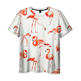 Мужская футболка 3D с принтом Фламинго в Санкт-Петербурге, 100% полиэфир | прямой крой, круглый вырез горловины, длина до линии бедер | арт | птицы | текстура | фламинго
