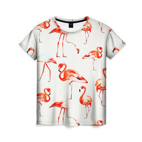Женская футболка 3D с принтом Фламинго в Санкт-Петербурге, 100% полиэфир ( синтетическое хлопкоподобное полотно) | прямой крой, круглый вырез горловины, длина до линии бедер | арт | птицы | текстура | фламинго