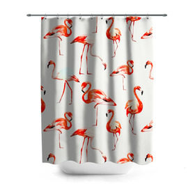 Штора 3D для ванной с принтом Фламинго в Санкт-Петербурге, 100% полиэстер | плотность материала — 100 г/м2. Стандартный размер — 146 см х 180 см. По верхнему краю — пластиковые люверсы для креплений. В комплекте 10 пластиковых колец | арт | птицы | текстура | фламинго