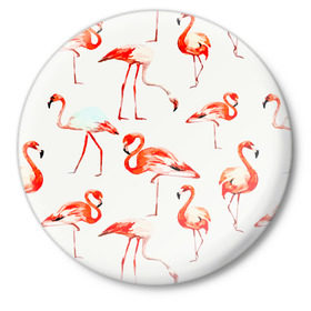 Значок с принтом Фламинго в Санкт-Петербурге,  металл | круглая форма, металлическая застежка в виде булавки | Тематика изображения на принте: арт | птицы | текстура | фламинго