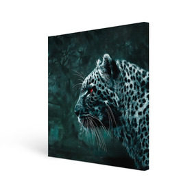 Холст квадратный с принтом Леопард неоновый в Санкт-Петербурге, 100% ПВХ |  | гепард | леопард | темный | хищник
