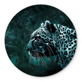 Коврик круглый с принтом Леопард неоновый в Санкт-Петербурге, резина и полиэстер | круглая форма, изображение наносится на всю лицевую часть | гепард | леопард | темный | хищник