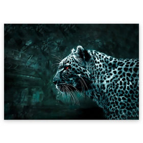 Поздравительная открытка с принтом Леопард в Санкт-Петербурге, 100% бумага | плотность бумаги 280 г/м2, матовая, на обратной стороне линовка и место для марки
 | гепард | леопард | темный | хищник