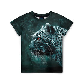 Детская футболка 3D с принтом Леопард неоновый в Санкт-Петербурге, 100% гипоаллергенный полиэфир | прямой крой, круглый вырез горловины, длина до линии бедер, чуть спущенное плечо, ткань немного тянется | гепард | леопард | темный | хищник