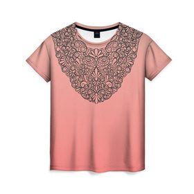 Женская футболка 3D с принтом Кружевной воротник в Санкт-Петербурге, 100% полиэфир ( синтетическое хлопкоподобное полотно) | прямой крой, круглый вырез горловины, длина до линии бедер | Тематика изображения на принте: градиент | имитация | розовый