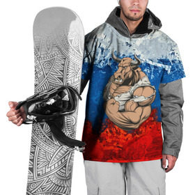 Накидка на куртку 3D с принтом Буйвол в Санкт-Петербурге, 100% полиэстер |  | abstraction | grunge | абстракция | буйвол | бык | краска | русский | триколор | я русский