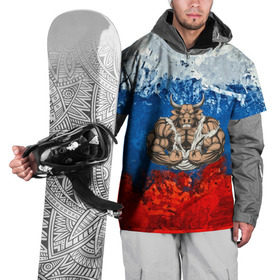Накидка на куртку 3D с принтом Бык триколор в Санкт-Петербурге, 100% полиэстер |  | Тематика изображения на принте: abstraction | grunge | абстракция | буйвол | бык | краска | русский | триколор | я русский