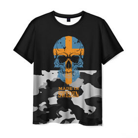 Мужская футболка 3D с принтом Made in Sweden в Санкт-Петербурге, 100% полиэфир | прямой крой, круглый вырез горловины, длина до линии бедер | camouflage | made in sweden | skull | абстракция | города | камуфляж | нация | страны | текстуры | череп | швеция