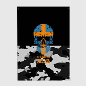 Постер с принтом Made in Sweden в Санкт-Петербурге, 100% бумага
 | бумага, плотность 150 мг. Матовая, но за счет высокого коэффициента гладкости имеет небольшой блеск и дает на свету блики, но в отличии от глянцевой бумаги не покрыта лаком | camouflage | made in sweden | skull | абстракция | города | камуфляж | нация | страны | текстуры | череп | швеция
