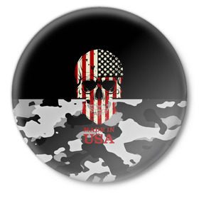 Значок с принтом Made in USA в Санкт-Петербурге,  металл | круглая форма, металлическая застежка в виде булавки | camouflage | made in usa | skull | абстракция | америка | города | камуфляж | нация | страны | текстуры | череп
