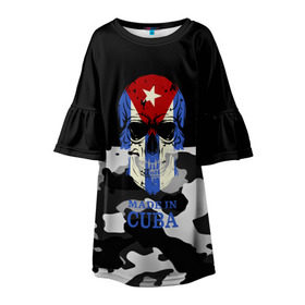Детское платье 3D с принтом Made in Cuba в Санкт-Петербурге, 100% полиэстер | прямой силуэт, чуть расширенный к низу. Круглая горловина, на рукавах — воланы | Тематика изображения на принте: camouflage | made in cuba | skull | абстракция | города | камуфляж | куба | нация | страны | текстуры | череп