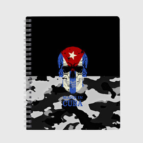Тетрадь с принтом Made in Cuba в Санкт-Петербурге, 100% бумага | 48 листов, плотность листов — 60 г/м2, плотность картонной обложки — 250 г/м2. Листы скреплены сбоку удобной пружинной спиралью. Уголки страниц и обложки скругленные. Цвет линий — светло-серый
 | Тематика изображения на принте: camouflage | made in cuba | skull | абстракция | города | камуфляж | куба | нация | страны | текстуры | череп