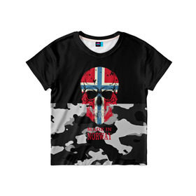 Детская футболка 3D с принтом Made in Norway в Санкт-Петербурге, 100% гипоаллергенный полиэфир | прямой крой, круглый вырез горловины, длина до линии бедер, чуть спущенное плечо, ткань немного тянется | camouflage | made in norway | skull | абстракция | города | камуфляж | нация | норвегия | страны | текстуры | череп